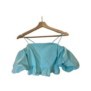 Zara Puff Sleeve Crop Top Light Blue